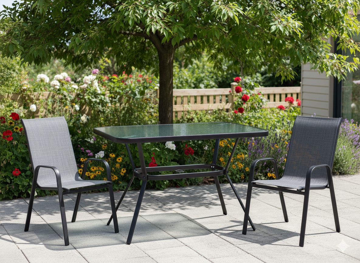 GardenLine Kovový zahradní stůl se skleněnou deskou 110 x 60 x 70 cm NEO-9949 1